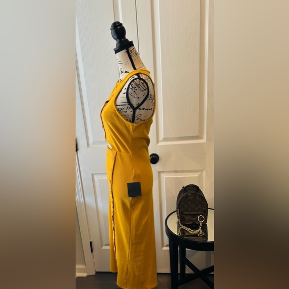 Lulus Mustard Yellow Button-Front Cutout Midi Dress - Picture 4 of 11